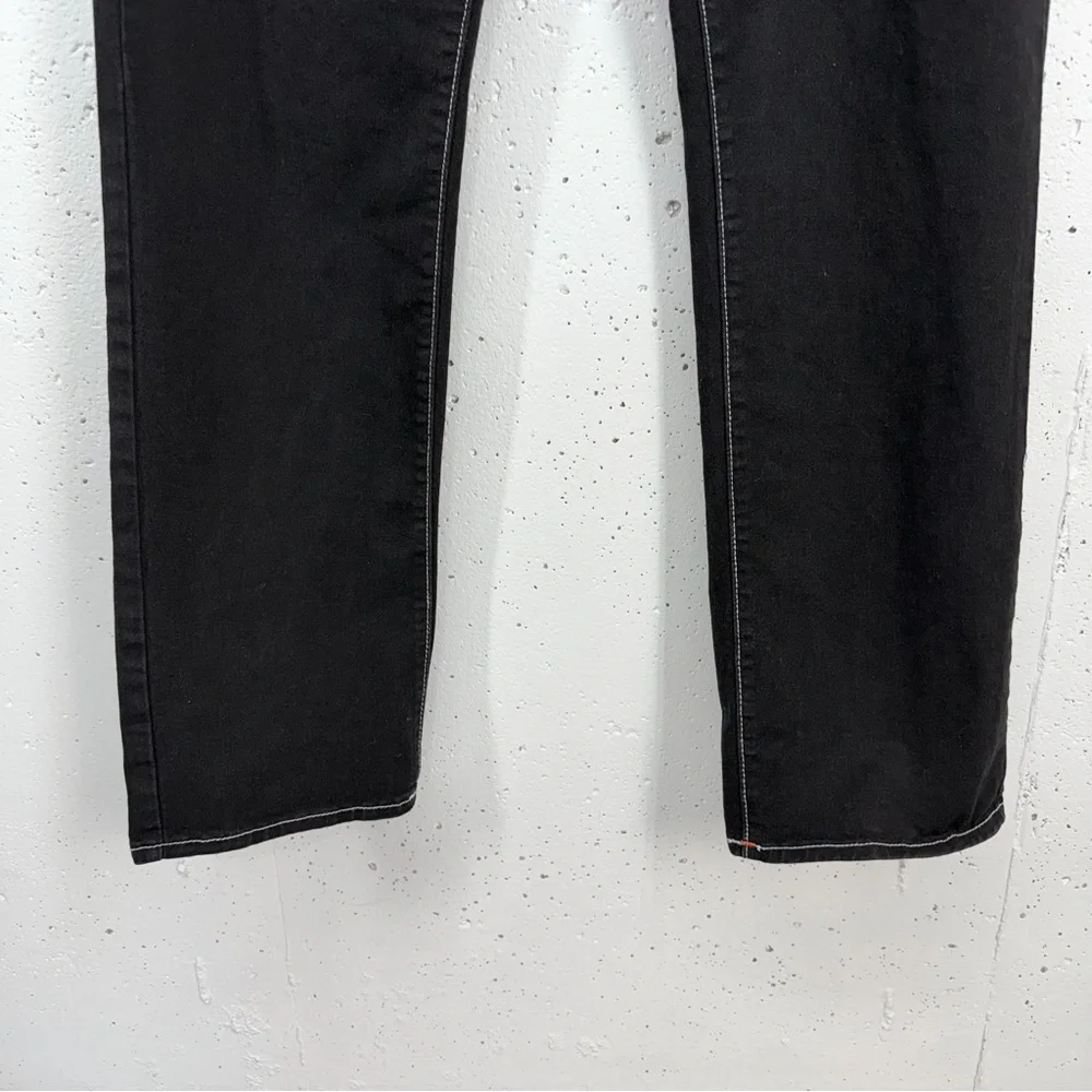 True Religion 34 x 32.5 Ricky Black Single Stitch Straight Leg Jeans